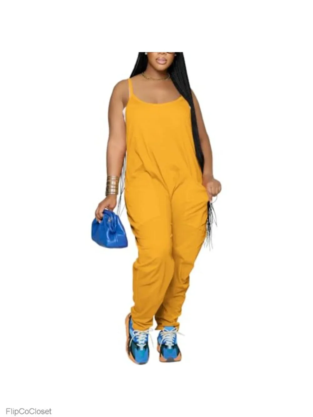 Womens Loose Fit Sleeveless Overalls Jumpsuit with Pockets
